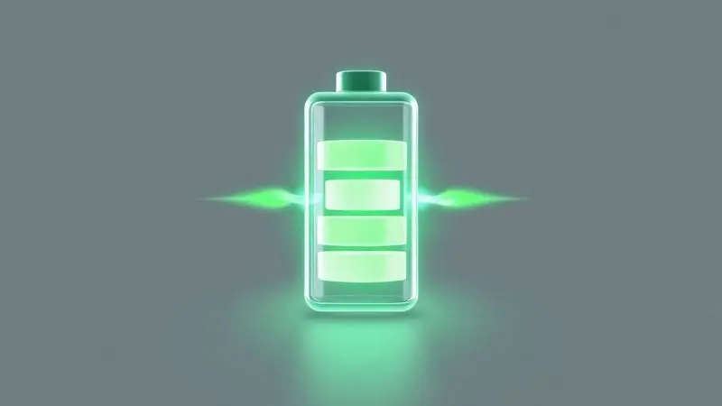 Ilustração artística de um ícone de bateria brilhante, representando a longa duração e eficiência energética de um celular.
