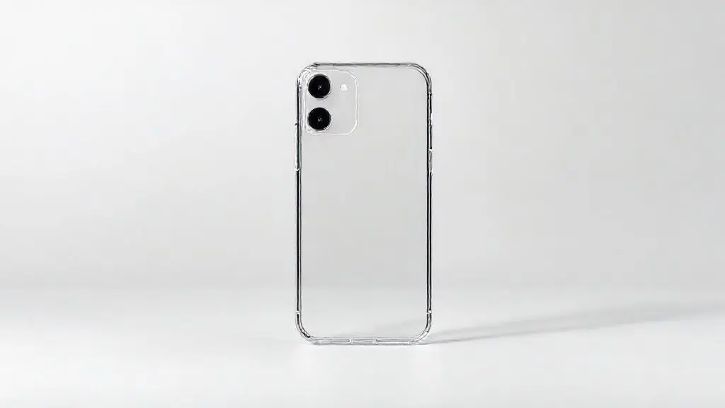 Capa de celular transparente e ultra-resistente para iPhone 14 em estúdio, destacando a proteção contra quedas e o design minimalista.