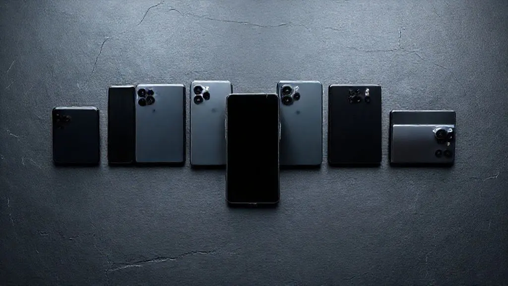 Vários modelos de celulares modernos com sistemas de câmera avançados, alinhados para destacar a qualidade fotográfica superior à do iPhone.