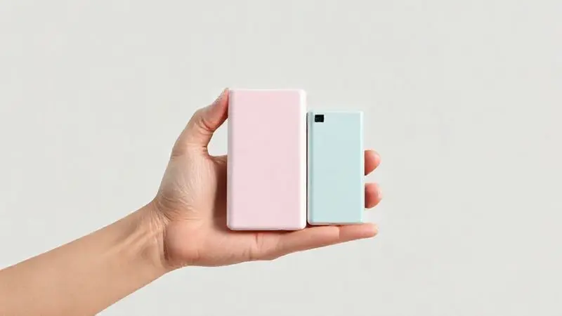 Ilustração 3D mostrando uma mão comparando diferentes modelos de power banks, simbolizando como fazer a melhor escolha de carregador portátil.