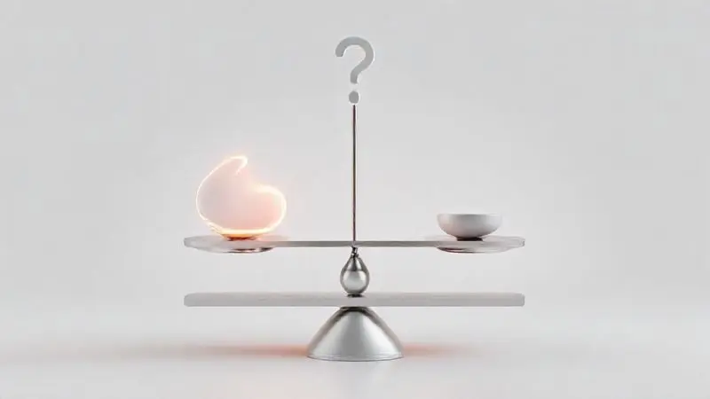 Ilustração conceitual de uma balança equilibrada com duas formas abstratas, representando a comparação e a escolha entre dois modelos de celular.