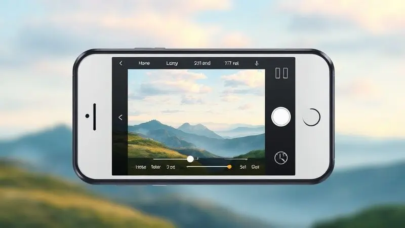 Ilustração digital da interface de edição de fotos em um smartphone, simbolizando dicas para tirar e editar fotos melhores com o iPhone.