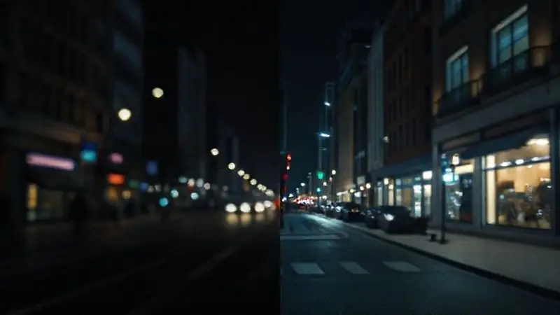 Cena conceitual ilustrando a diferença de qualidade e desempenho da câmera dos smartphones em ambiente de pouca luz.
