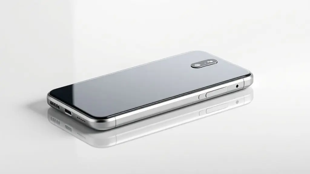 Smartphone topo de linha sem marca em estúdio, destaque de câmera, acabamento e iluminação profissional