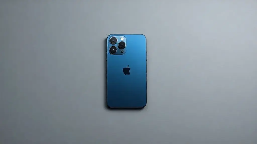 Smartphone moderno de alta qualidade com sistema de câmera tripla em um fundo de estúdio, representando o design e a performance do iPhone 13 Pro.