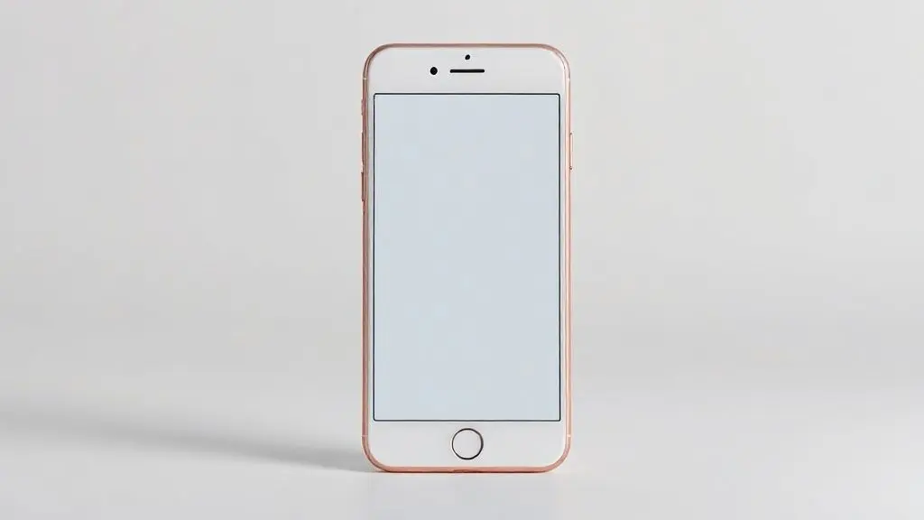 Fotografia profissional e ultra-realista de um smartphone clássico, similar ao iPhone 6S Rose Gold, em fundo minimalista, analisando seu custo-benefício.