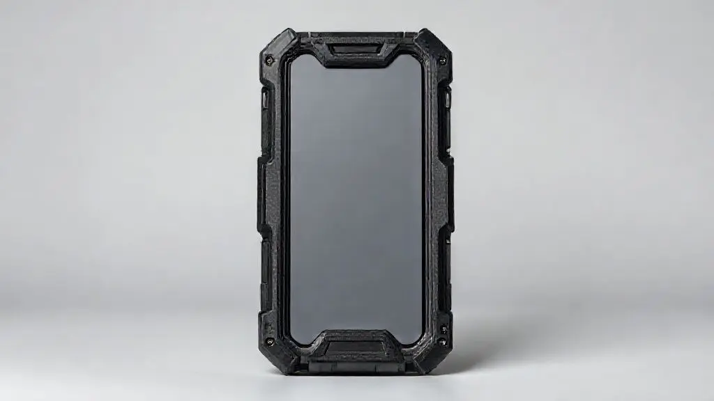 Fotografia de estúdio ultra-realista de uma capa protetora premium, robusta e totalmente sem marca para o iPhone 14 Pro Max.