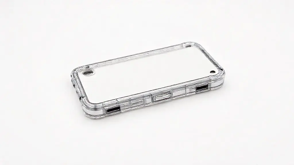 Capinha protetora transparente e robusta para iPhone 15, destacando a proteção contra quedas e o design minimalista.