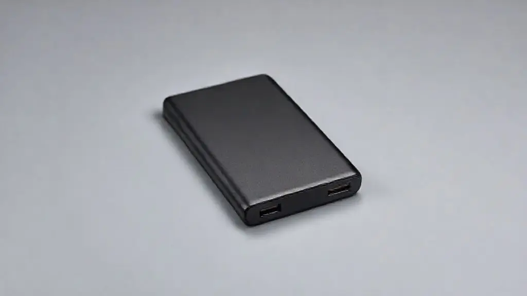 Um power bank moderno e sem marca, perfeitamente centralizado em um fundo de estúdio, representando o melhor carregador portátil do ano.
