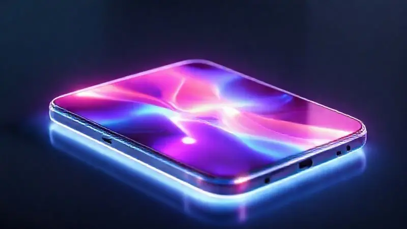 Ilustração conceitual de uma tela de smartphone moderna com cores vibrantes e design minimalista, destacando a qualidade de imagem.